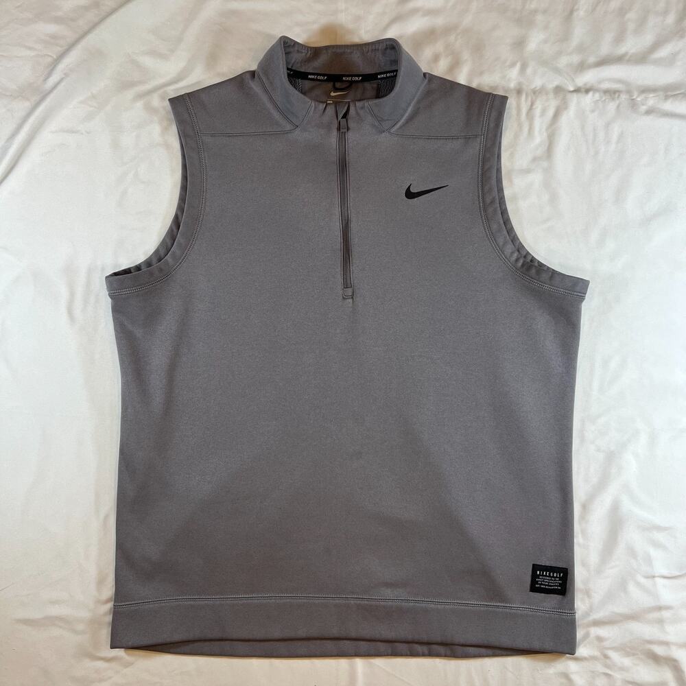 Nike Golf Therma Repel Fleece Vest Mens L Gray 1/4 Zip Pullover AQ0816-036